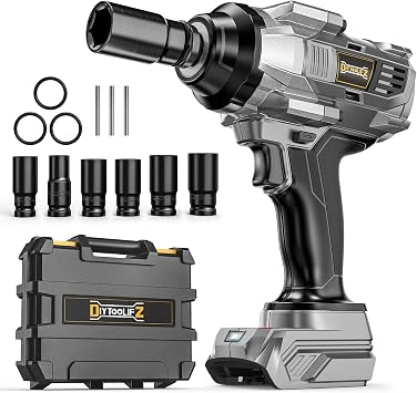 DIYtoolifz 1500Nm Cordless Impact Wrench 1/2" Compatible with Dewalt 20V | 1110 Ft-Lbs Brushless Motor; 3-Speed; 6 Pcs Sockets & Storage Case; For Tire Removal, Rusted Bolts & Heavy Equipment
