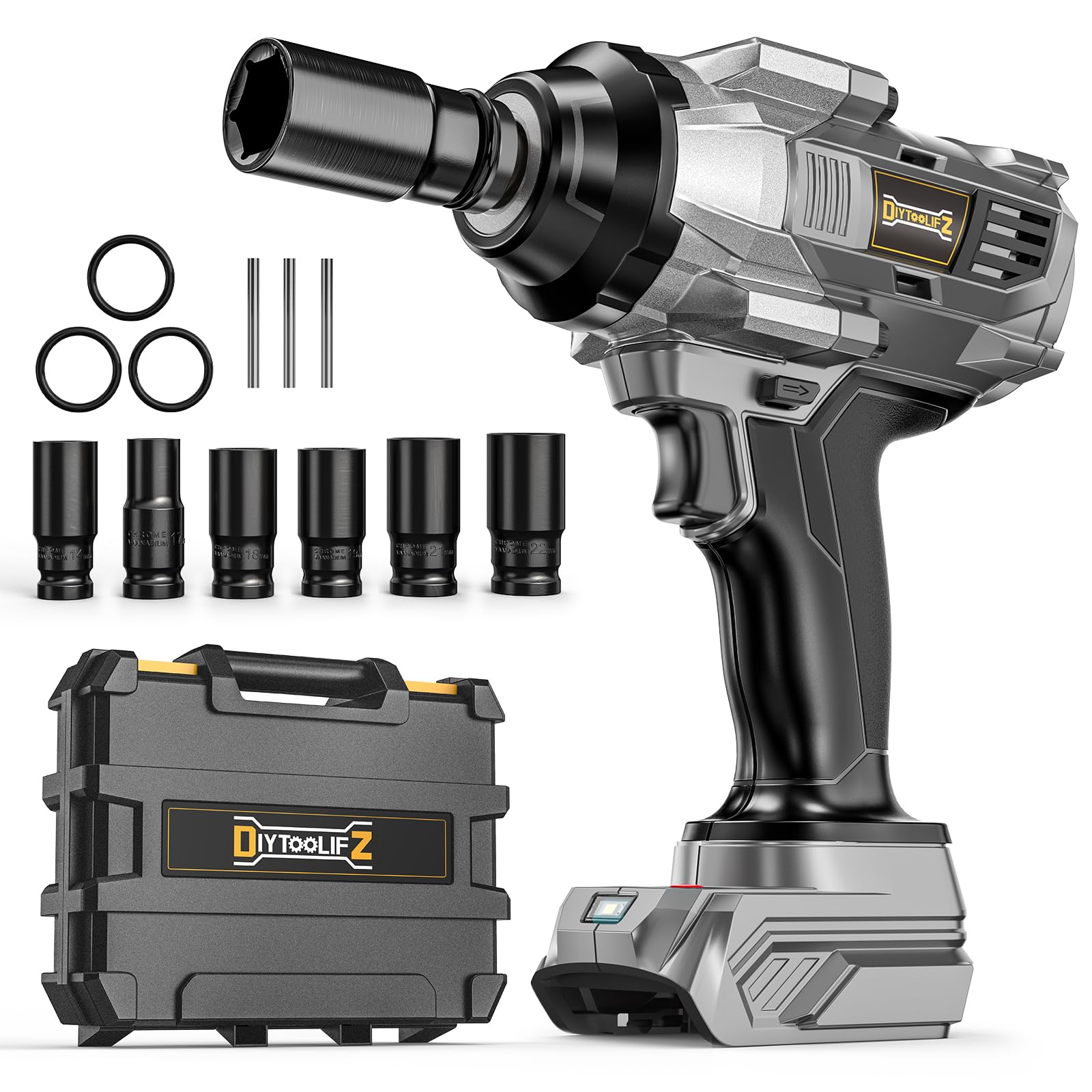 Cordless Impact Wrench 1/2 inch for Dewalt 20v Battery, 1000FT-LBS(1360N.m) Brushless Electric Impact Gun, High Torque Power Impact Driver with 6Pcs Sockets & Storage Case (Tool Only)