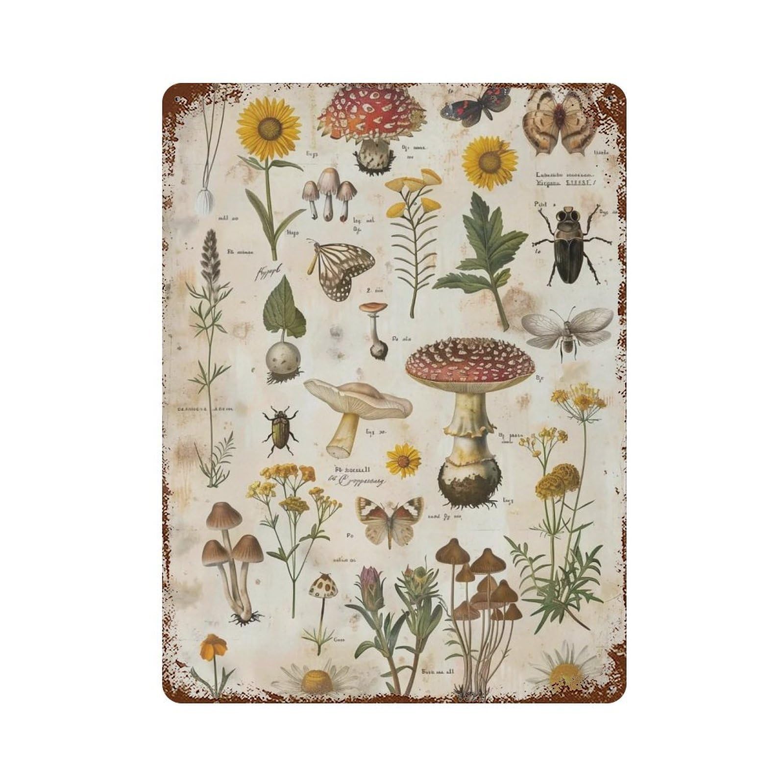 HDURYEYRYY Antique Botanical Mushroom Butterfly 01 Wall Retro Iron Vintage Art Metal Tin Sign Poster Modern Home Cofffee Club Art Bar Shop Decor 40x30cm