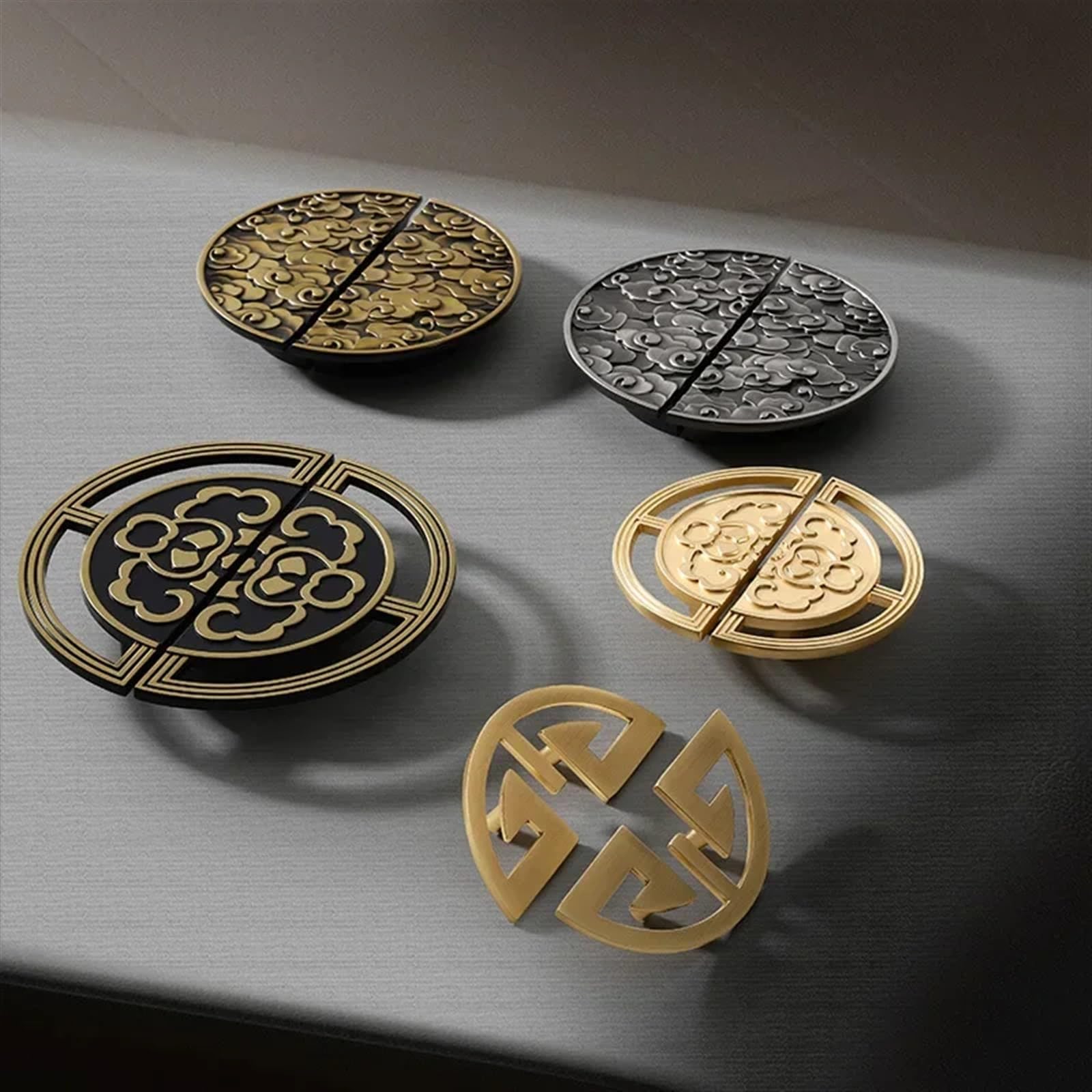 ACLDOYYV Retro Semicircle Furniture Handle Zinc Alloy Chinese Cabinet Handles Cupboard Door Pulls Drawer Knobs Bedroom Wardrobe Hardware 1Pcs (Color : Gold Drawing 64mm)