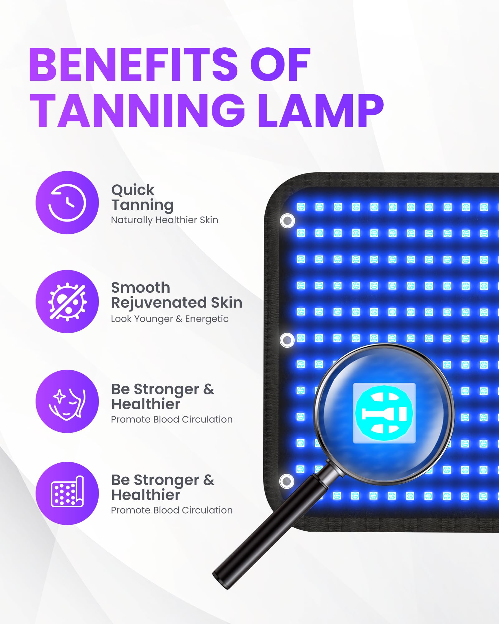 Bräunungslampen Pad 360 PCS 460&490nm 100x60cm Gesichtsbräuner Solarium 5 Lichtstärken 3 Modi Impuls Liegend Wandhängend