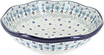 Blue Rose Polish Pottery - Blue Celeste Large Scallop Bowl - 10" Diameter - Beautiful Serving Bowl for Special Occasions, Dinner Parties, Or Everyday Dining