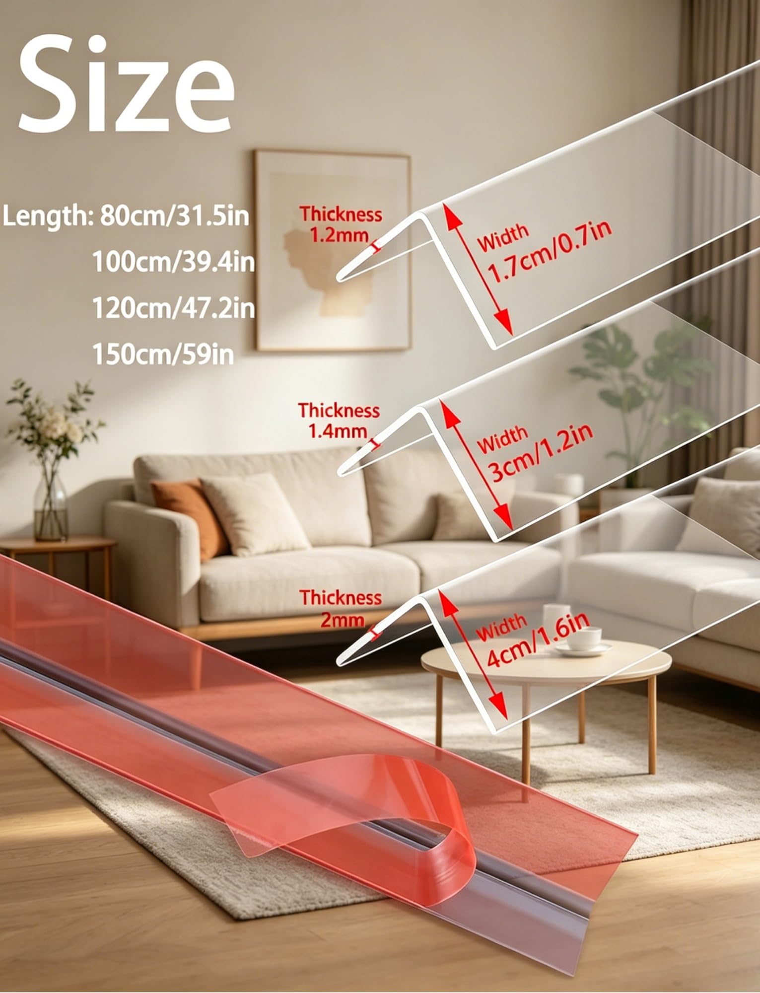 L-förmige Eckenschutzleisten, Selbstklebender, transparenter Eckenschutz for Wandschränke, Kantenschutz in verschiedenen Größen(3x270cm)