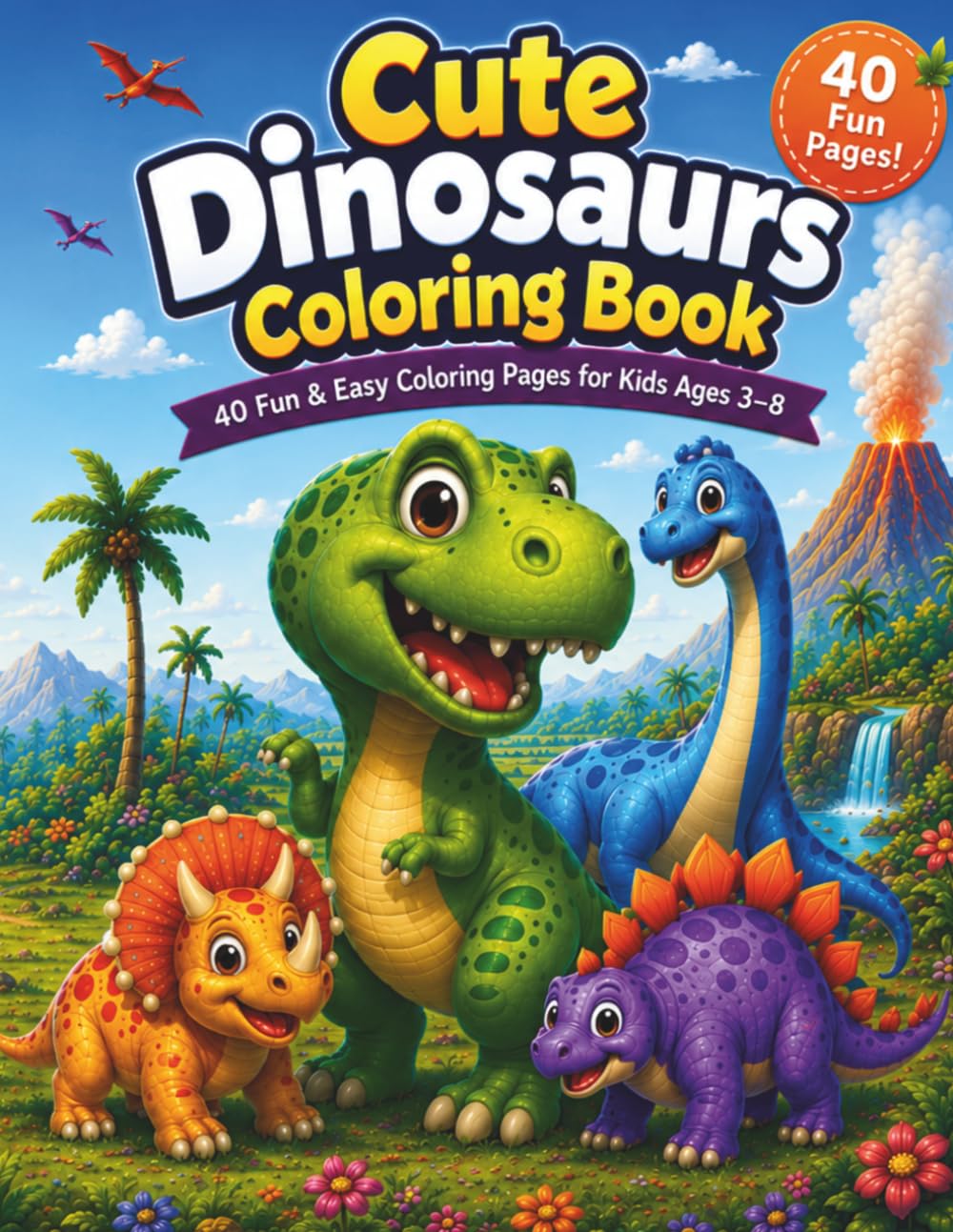 Cute Dinosaur Coloring Book for Kids: 40 Easy & Fun Dinosaur Coloring Pages for Kids Ages 3–8 (Cute Coloring Adventures)