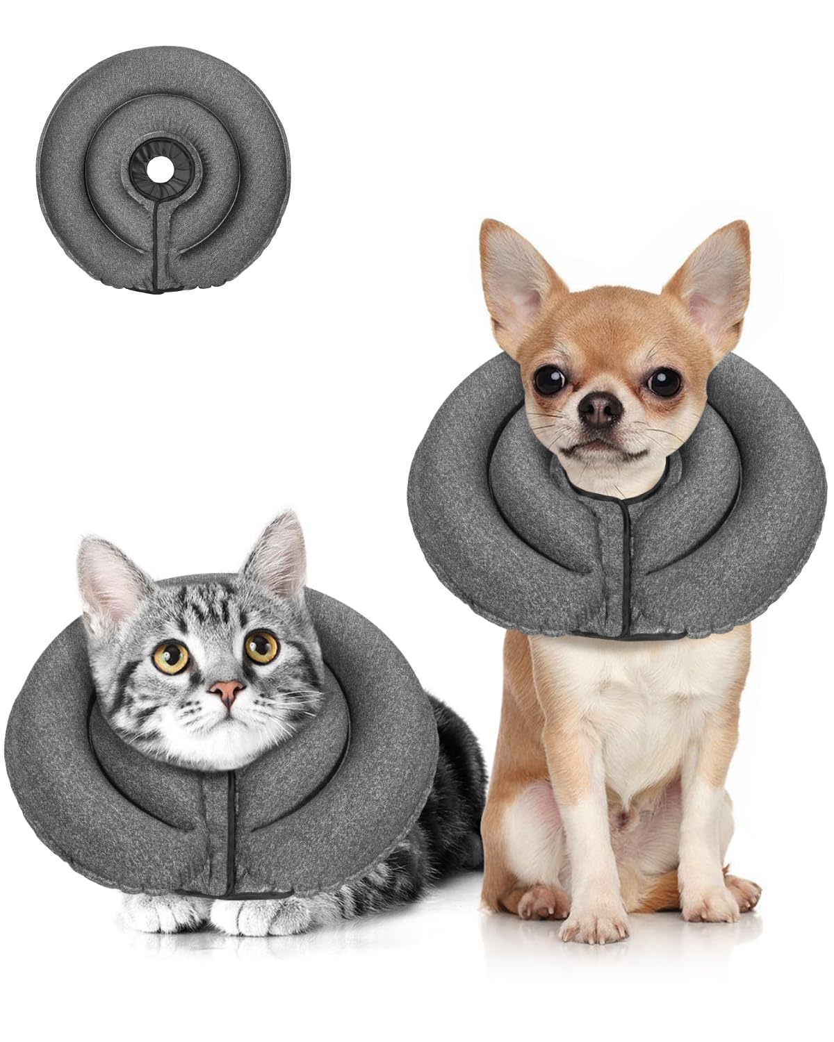 MIDOG Patented Inflatable Dog Cone, Soft Recovery Collar, Gray, XS