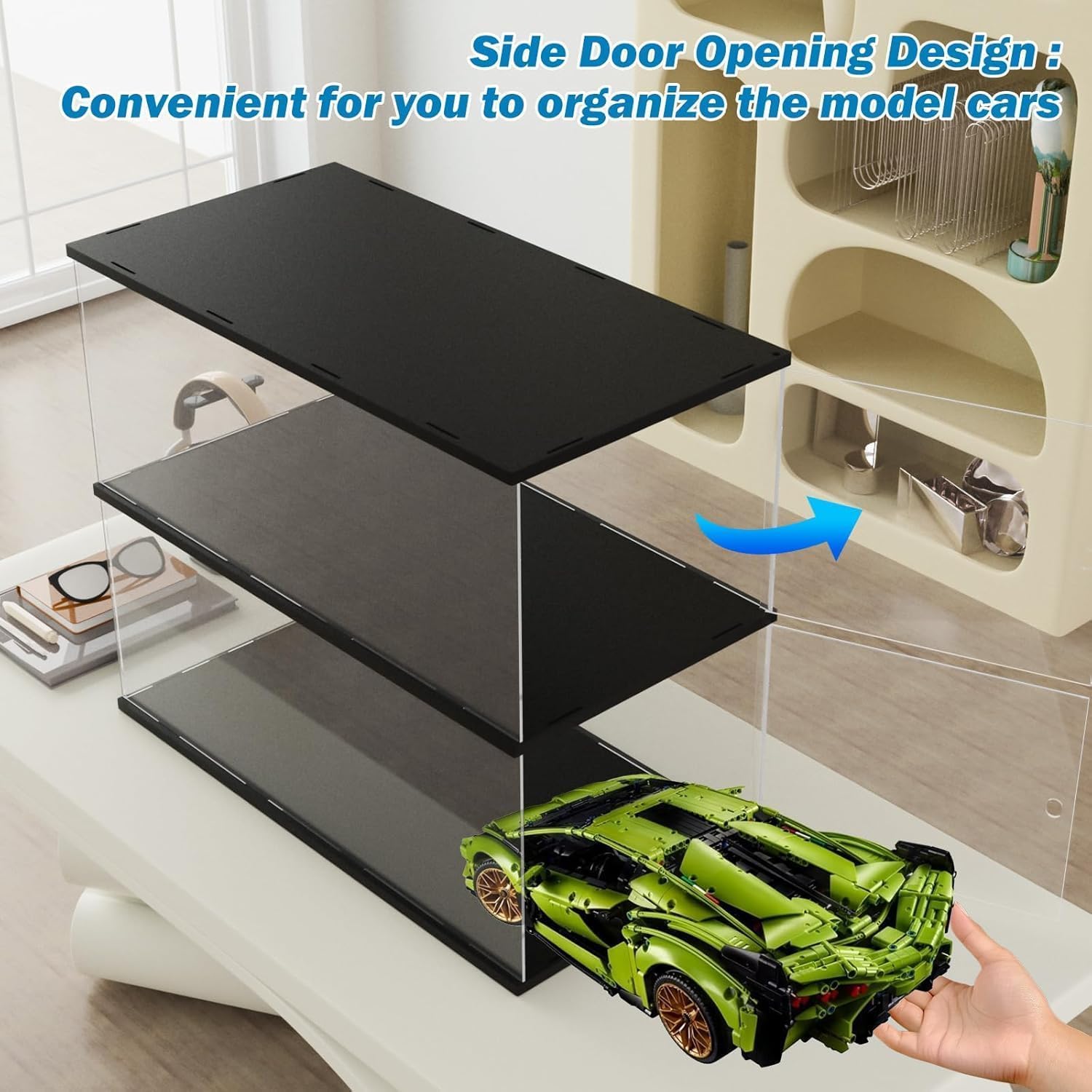 Vetrina Acrilico, Vetrina Modellini 42096 42115 42083,Vetrina espositiva, Vetrina da Collezione Antipolvere Self-assembly con Porta, 65x33.5x53cm