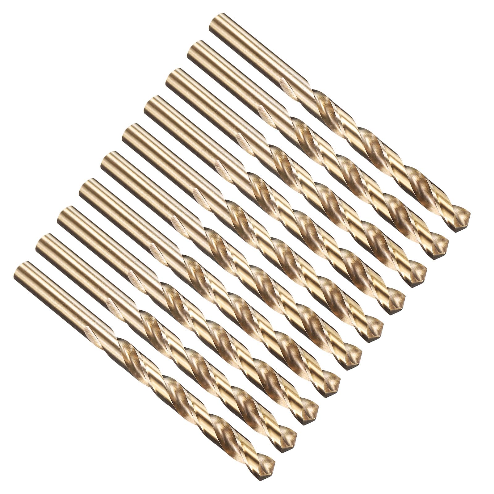 PATIKIL 8.5mm Drill Bit, Jobber Straight Shank M35 Cobalt 5% High-Speed Steel 135° Gold Finish for Stainless Steel Hard Metal - 10 Pack