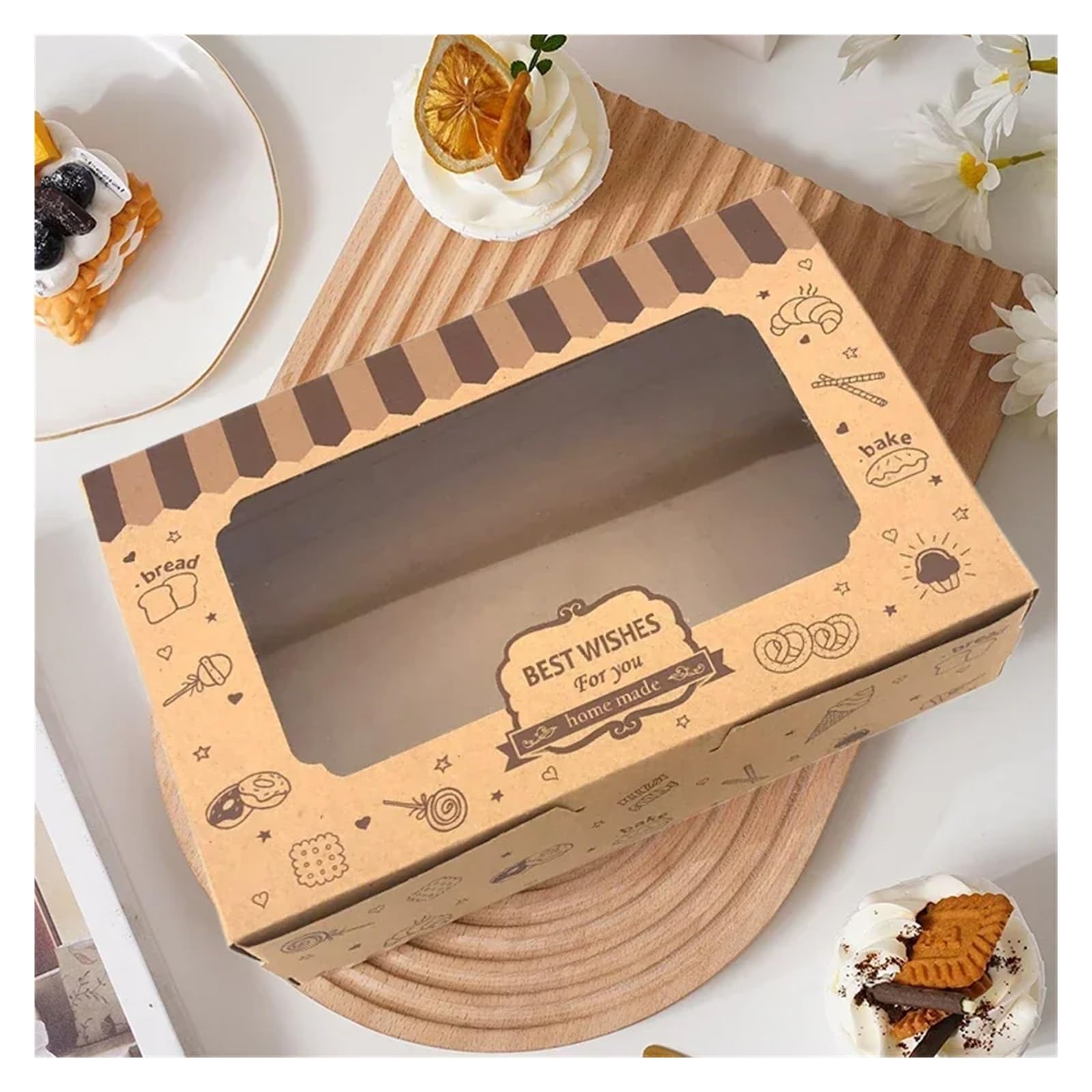 Cajas Para Tartas 12/24 Uds caja de pastelería con ventana papel postre galleta pastelería cajas de embalaje suministros de fiesta de cumpleaños Caja Reposteria Con Bandeja De CartóN(24PCS_18X12X5CM)