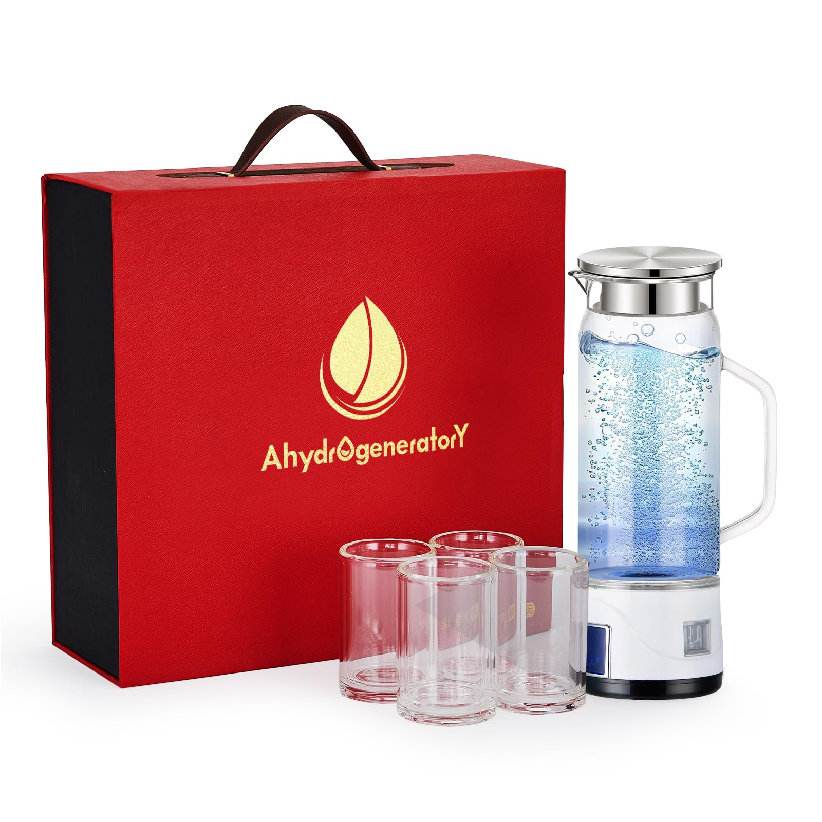 1000ml Hydrogen Water Generator with 4 Water Glass, Hydrogen Water Maker Quantum Kettle with SPE PEM Technology