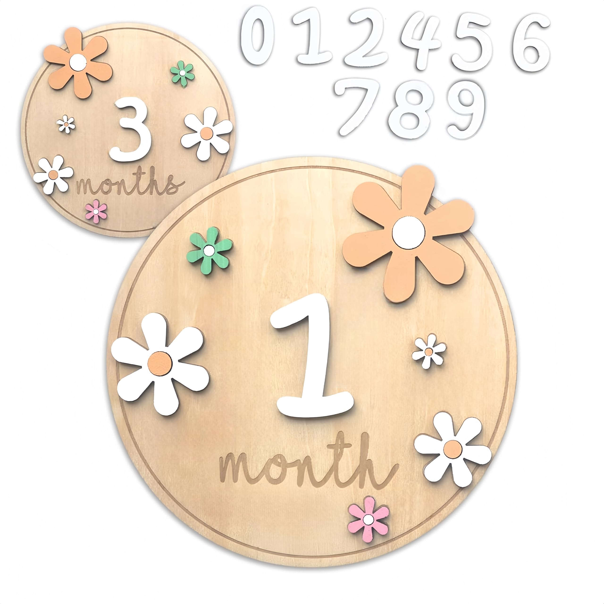Monthly Baby Milestone Wooden Circles Cards Newborn Photography Props Girl Baby Announcement Signs Milestone Cards 1-12 Months Gift for Newborn Milestone Marker Wooden Discs (circle-02)