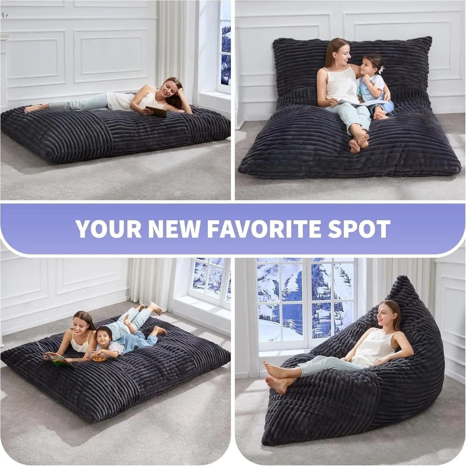 Bean Bag Chair (No Filler) 140x180cm King Square Sofa Bed Cover Bean Bag Chair Pillowsac Thick Soft Faux Fur Bean Bag Cover Pillowsac Bean Bag Sofa Bed Salon Chaise Lounge(140x180cm-light grey)