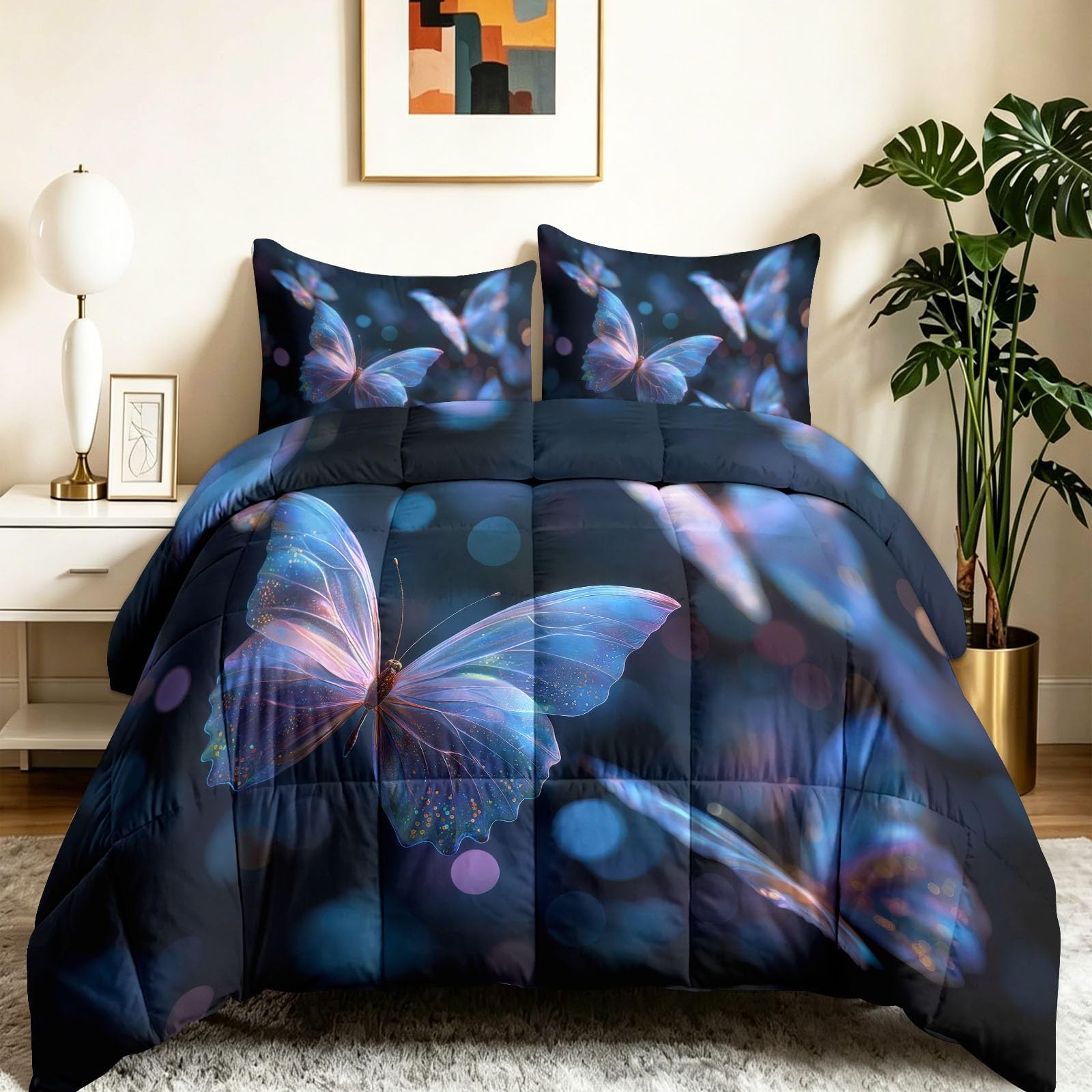 Edredón doble sin funda de edredón de 4,5 tog, edredón de verano con estampado de fantasía de insectos con funda de almohada a juego, mariposa brillante de ensueño, manta de verano ligera, lavable a