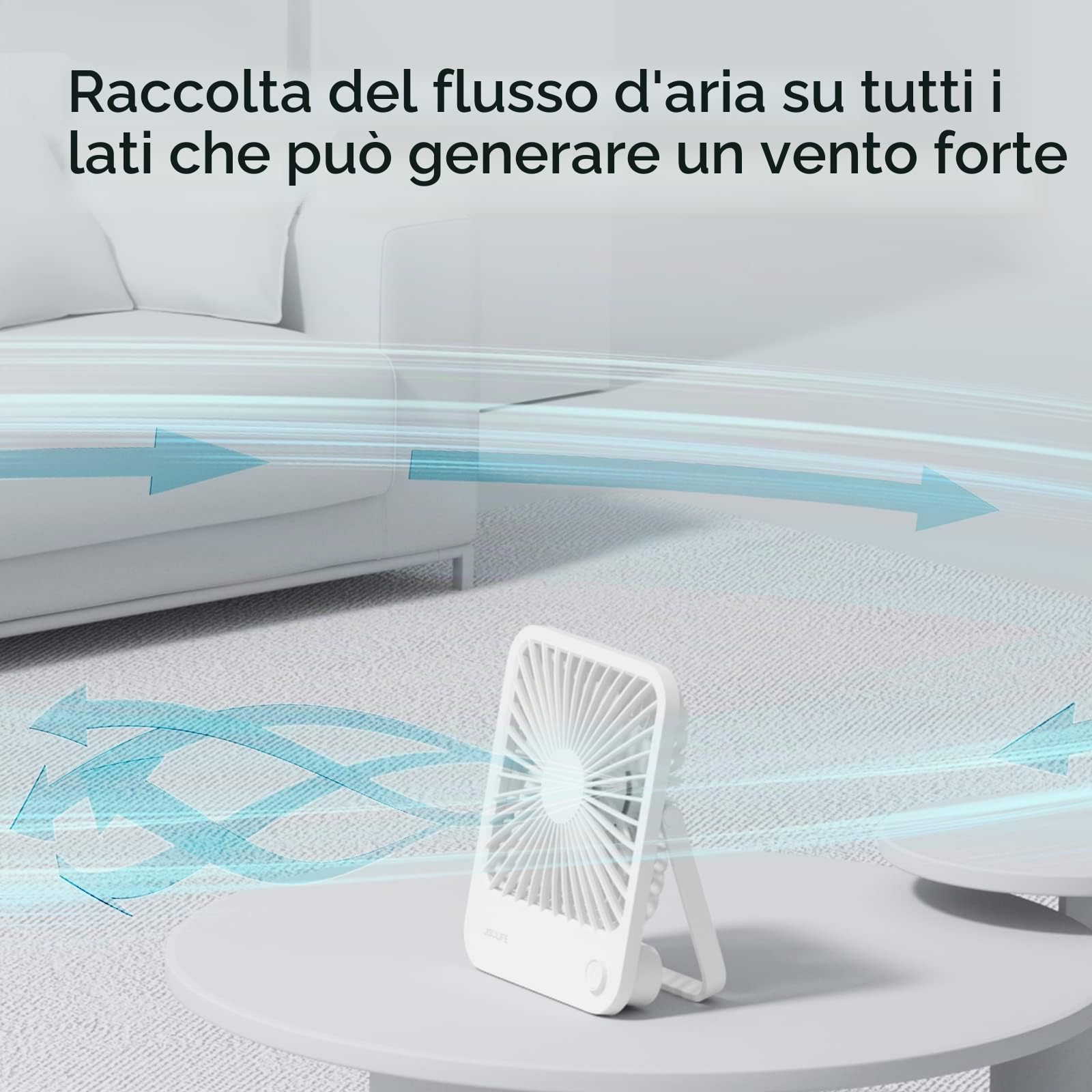 JISULIFE Ventilatore da Tavolo Portatile, 4500mAh Ventilatore Ricaricabile Alimentata a Batteria, Pieghevole a 180°, 4 Velocità Della Ventola Regolabili, Adatto a Casa/Ufficio/Viaggio-Bianco | Ventilatore USB pieghevole a 180°, 4 velocità regolabili, sile