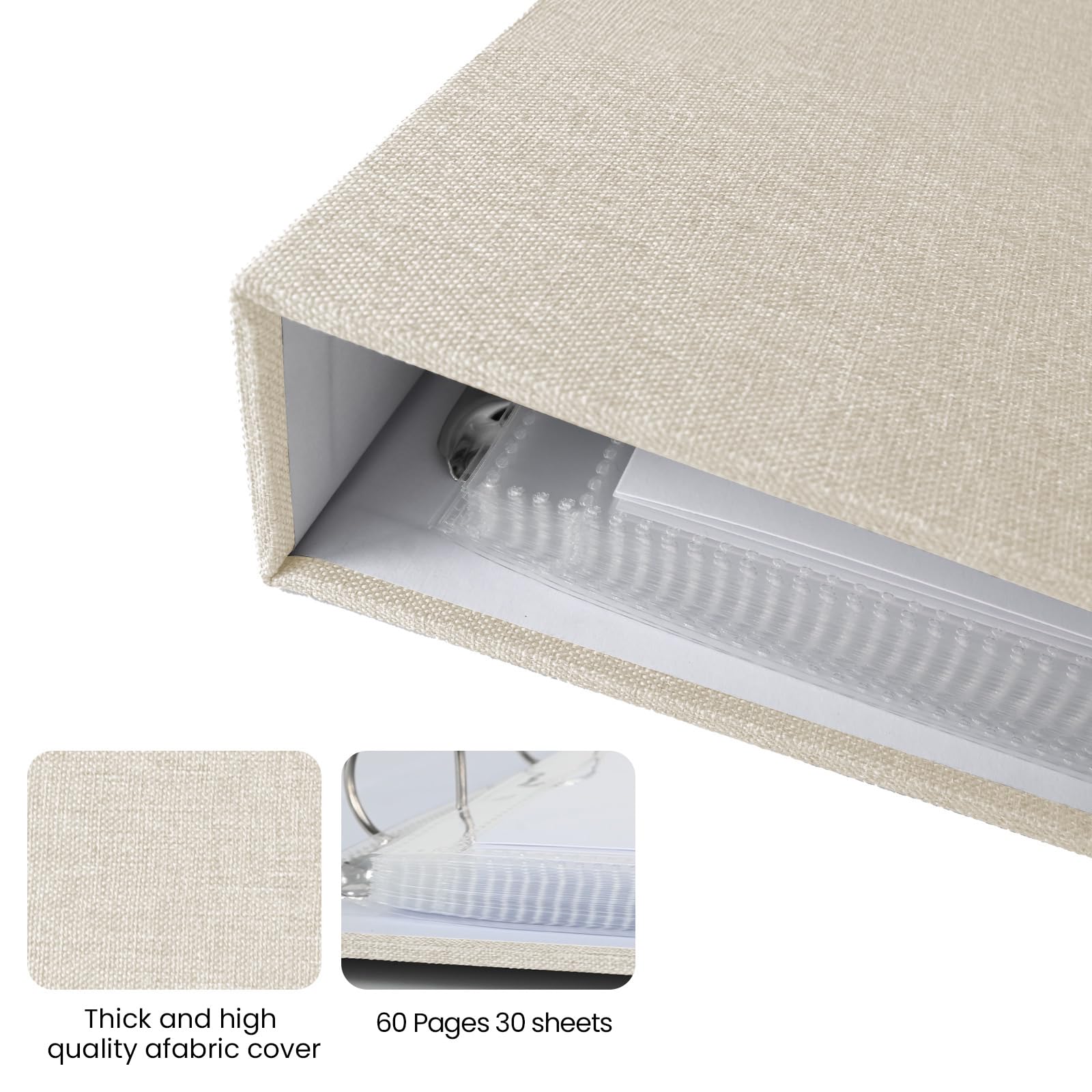 J.west Album fotografico per scrapbooking, 30,5 x 30,5 cm, copertina in lino, senza acidi, grande raccoglitore a 3 anelli, con 30 buste in plastica, 60 pagine bianche, album dei ricordi fai da te