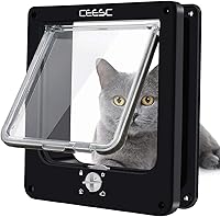 CEESC Medium Weatherproof Cat Door with 4-Way Rotary Lock - Black Pet Flap for Cats & Small Dogs Under 15.75" Waist, Interior/Exterior Install