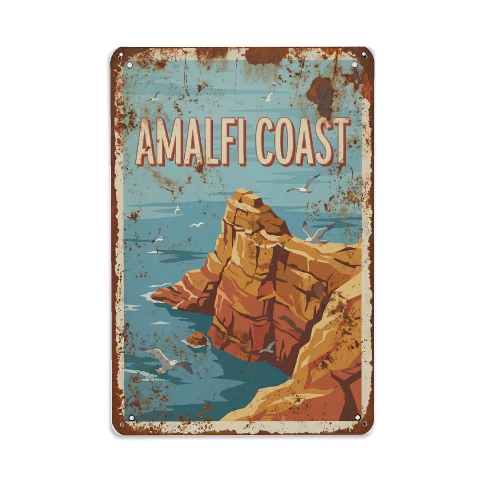 Vintage Travel Crag Italy Coastal Metal Tin Sign Plaque Wall Decor for Cafe, Club Bar, Office, Home Garden Metal Poster 8x12Inch