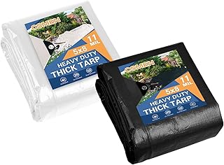 CSMEN tarps Heavy Duty Waterproof 5x8ft,Black tarps White Plastic tarp Cover 11mil Poly Tarpaulin Outdoor tarps Cover for rain,Sun,firewood,roof, Pool,Boat,car 2Packs