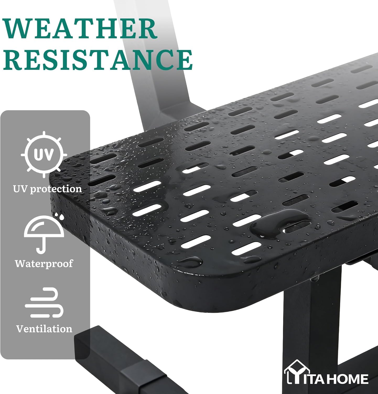 YITAHOME 6ft Outdoor Metal Park Bench with Back, Heavy Duty Park Carbon Steel Bench, Metal Garden Park Bench Thermoplastic Coated Weatherproof Seating for Patio Yard Commercial Use, 573 Lbs Cap Black