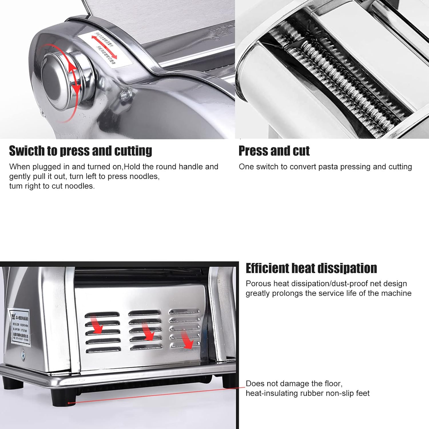 Pasta Maker Machine Dumpling Dough Skin Noodle Making Pasta Maker Dough Roller Noodle Cutting Machine for Spaghetti, Fettuccini, Lasagna or Dumpling Skins (Electric Pasta Maker 135W 110V)