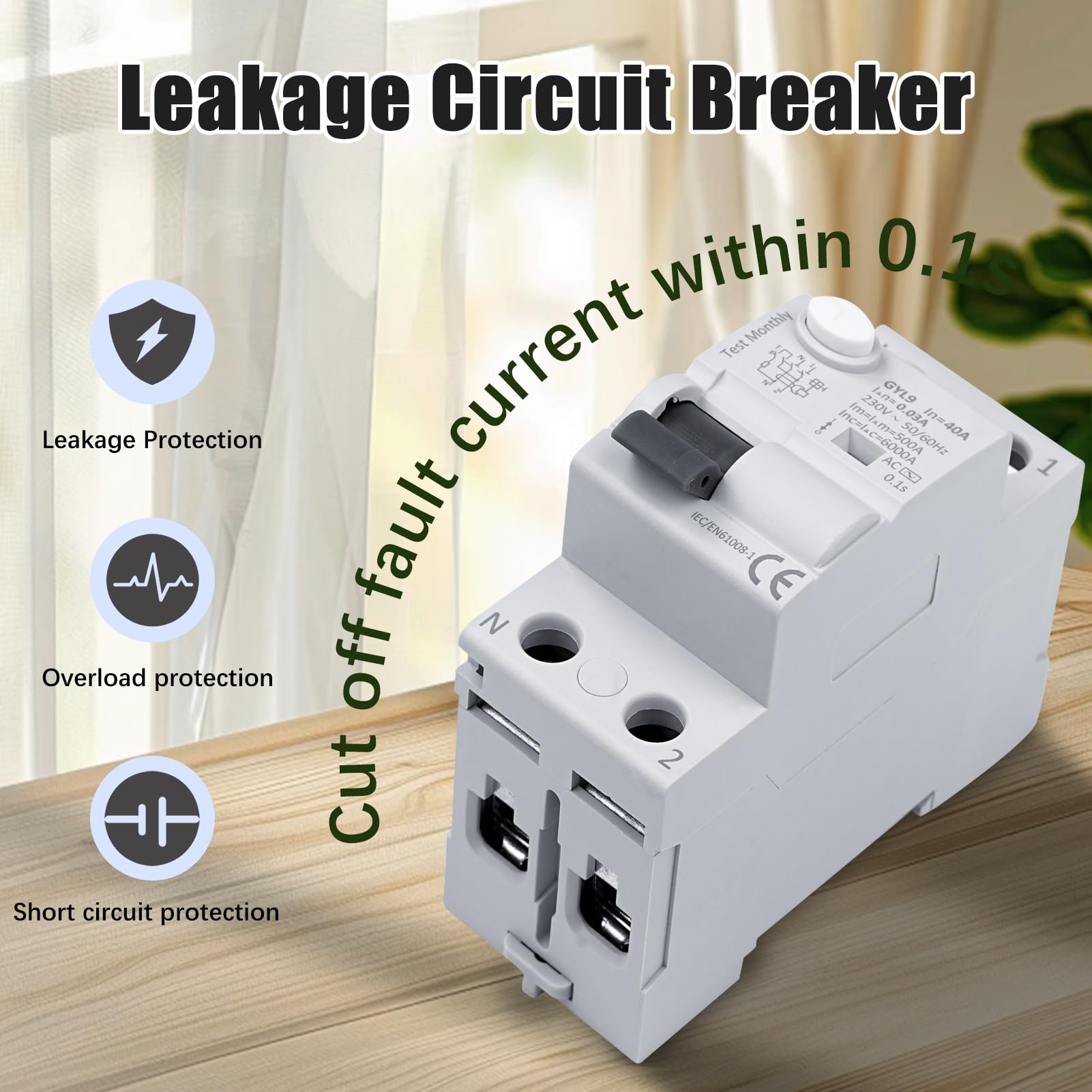 Disjoncteur Différentiel 63A 30mA Type A 2P - Protection Sûre 220V Contre Fuites De Courant