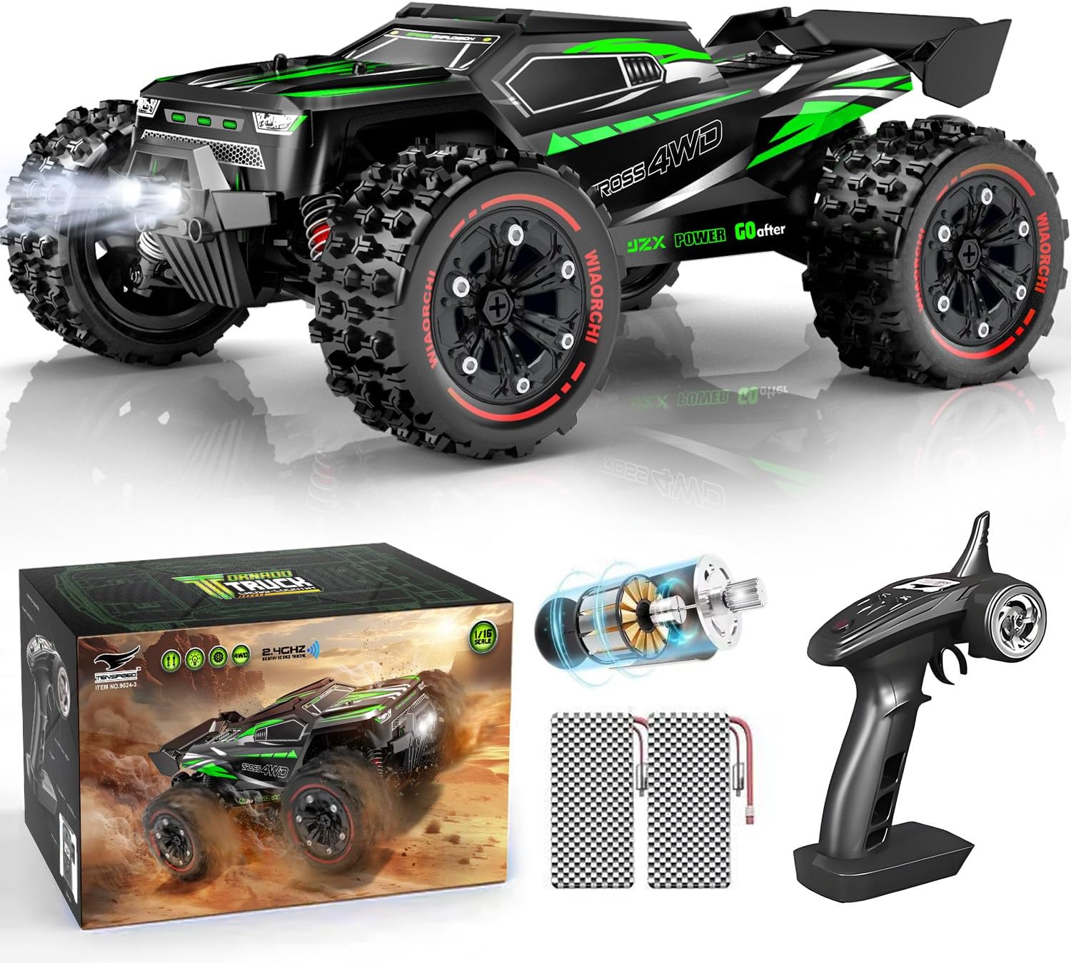 1:16 Scale All Terrain Fast RC Cars, 40KM/H High Speed 4WD Remote Control Car with 2 Rechargeable Batteries, 4X4 Off Road Monster Truck, 2.4GHz Electric Vehicle Toys Gifts for Kids and Adults