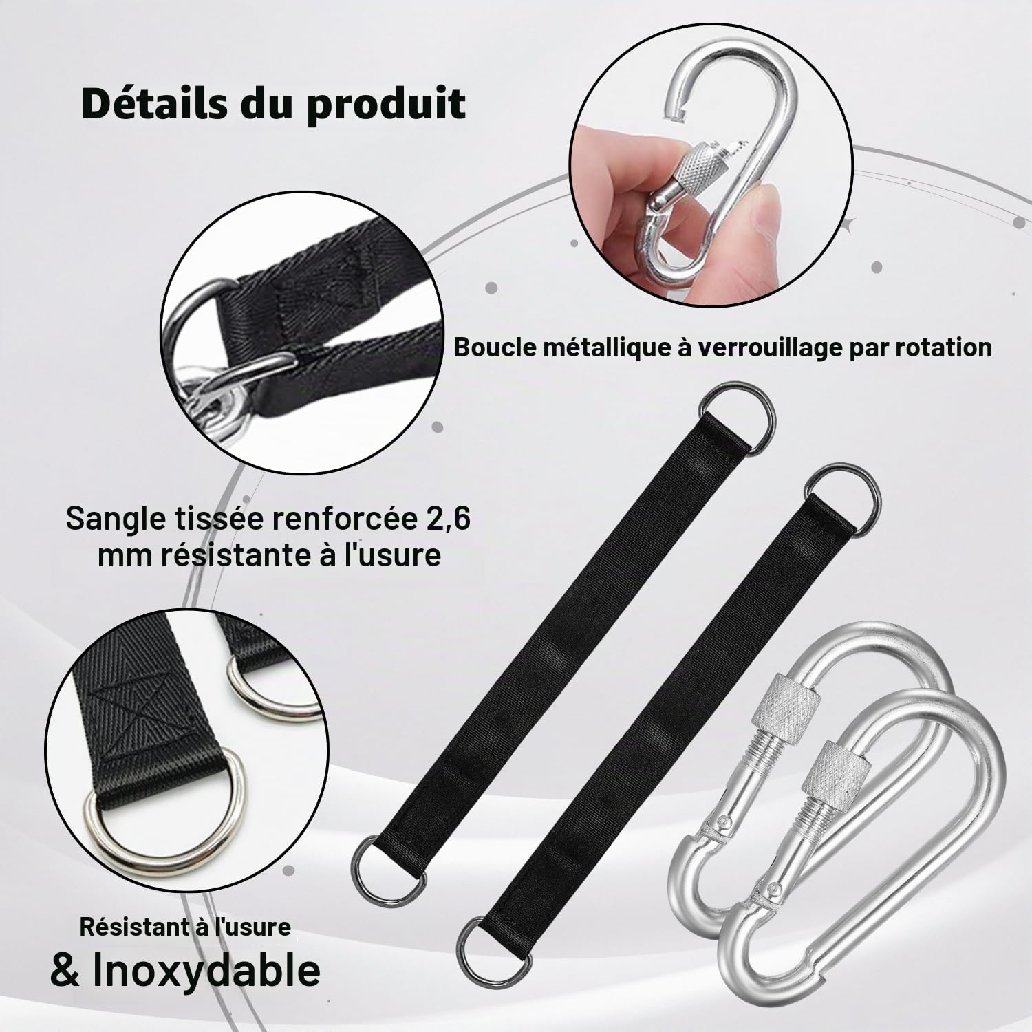 Lyivisk Lot De 2 Sangles Nylon 29 Cm Pour Hamac Ou Balançoire – Anneaux D Et Mousquetons – Charge 200 Kg – Intérieur/Extérieur