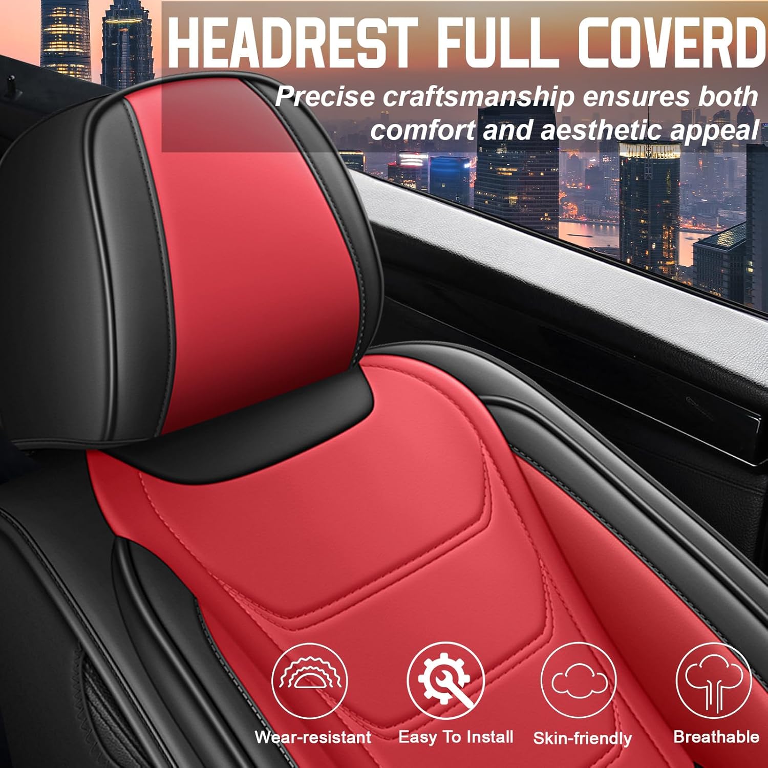 Seat Covers Fit for Volkswagen Atlas Cross Sport 2020-2025, Waterproof & Easy-Clean Family Car Seat Covers Interior, Non-Slip, Airbag and Safety Seat Compatible, 5 Seats, Black Red