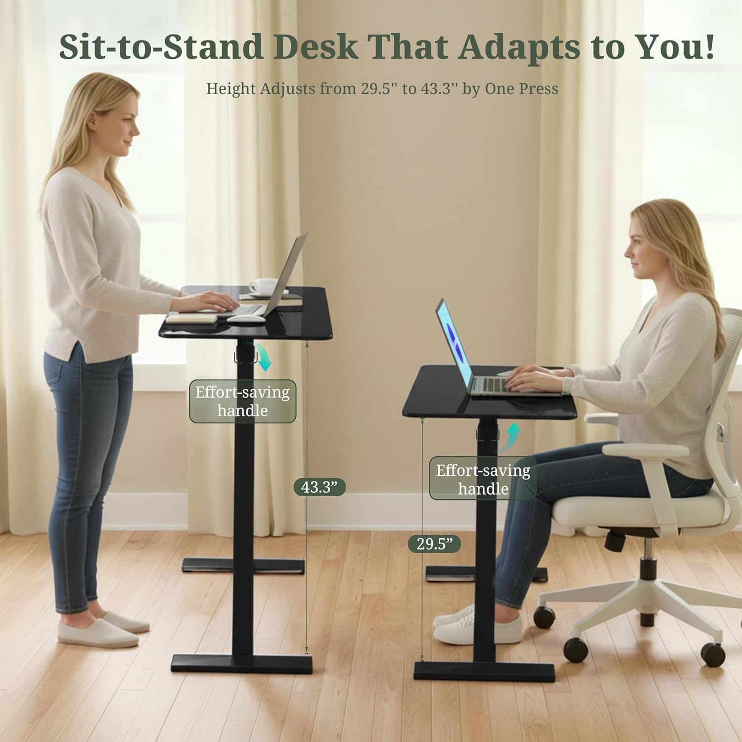 Mobile Standing Desk, Adjustable Height Desk with Hidden Casters, Portable Laptop Computer Table with Rolling Wheels, for Sit Stand Workstation, Compact and Sturdy for Home, Office, Dorm, Black