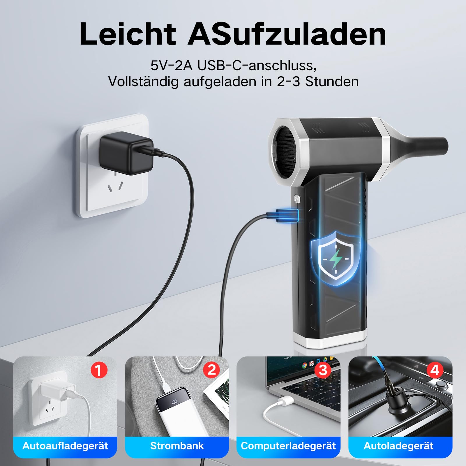 Souffleur Air Comprimé- 150000 TR/Min de Pulvérisation d’Air Comprimé avec Batterie 6000mAh et 5 buses, Kit de Nettoyage de Clavier d’Aspirateur à 3 Vitesses avec Lumière LED pour Le Nettoyage de PC