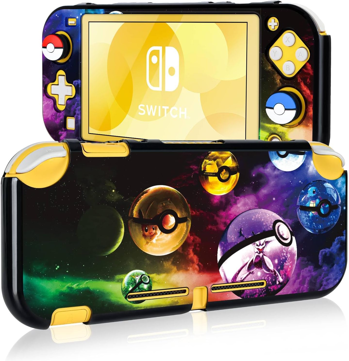 DLseego Cartoon Balls Switch Lite Protective Case Cool Hard PC Shell Shockproof Scratch Resistant Cover Joy Con Japanese Amine Skin with 2PCS Blue and Red Balls Thumb Grips Caps for Switch 2019