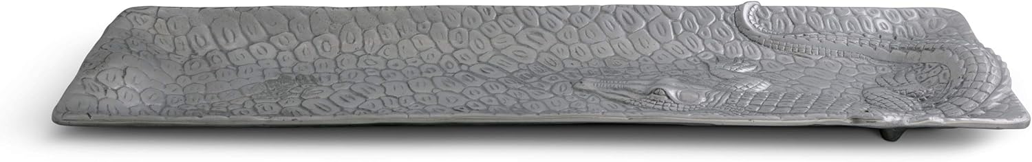 Arthur Court Designs Aluminum Alligator Oblong Tray Food Serving Tray Florida Gator Theme Metal Artisan Quality Hand Polished Tarnish-Free 19 inch x 6 inch