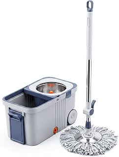 Duravel Spin Mop with Adjustable Handle and Wheels Easy Wring System Dual Clean & Dirty Water System, Hands-Free Easy Spin Wringing, Portable Drainage Outlet with 2 Mop Heads for All Floor Types