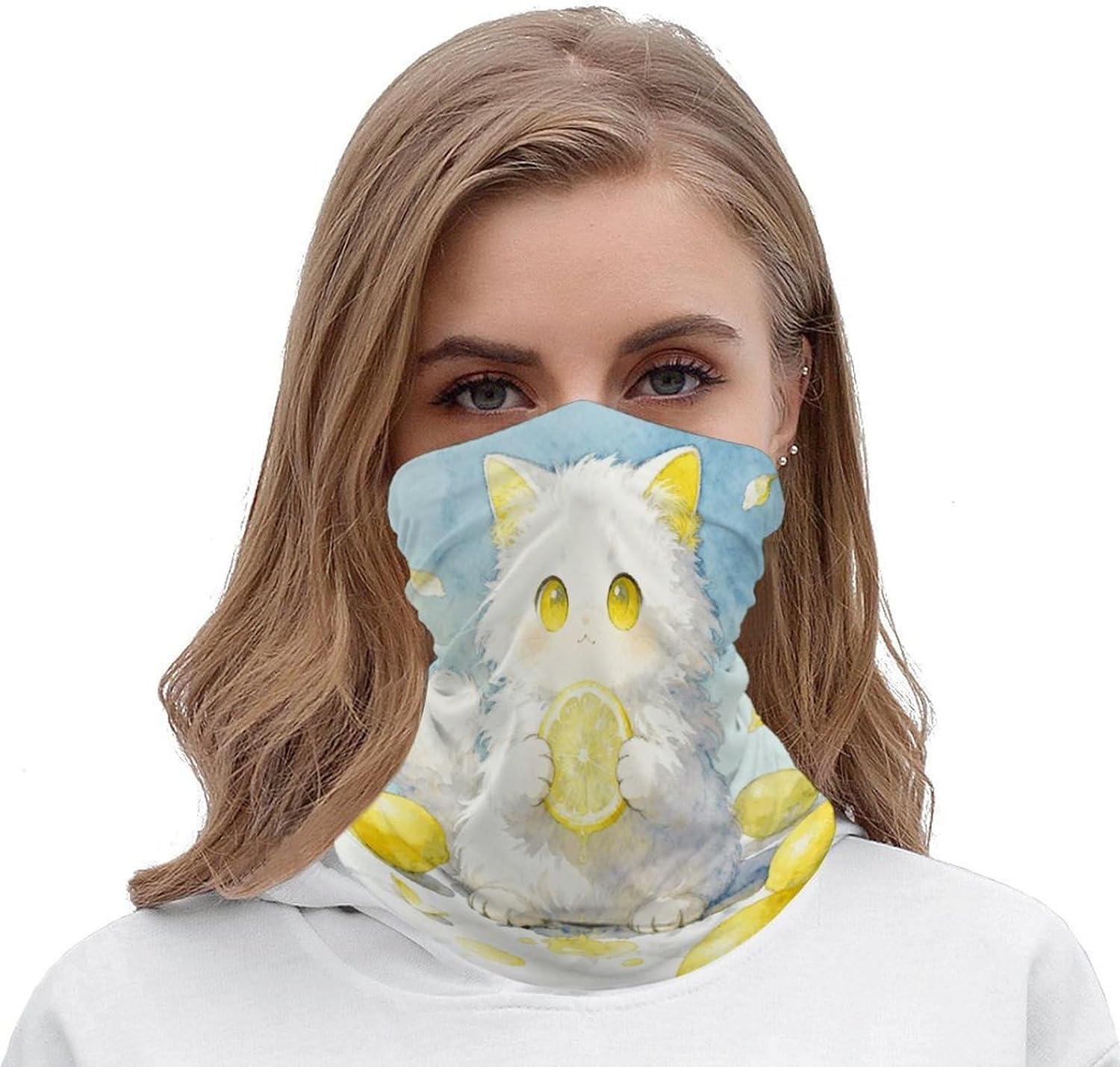 Hugging Lemon Cat Bandana Soft Neck Breathable Headband Uv Protection Neck Gaiter Reversible Scarf Gaiter Double-Sided Head Scarf Multipurpose Headwear For Outdoor Running Hiking