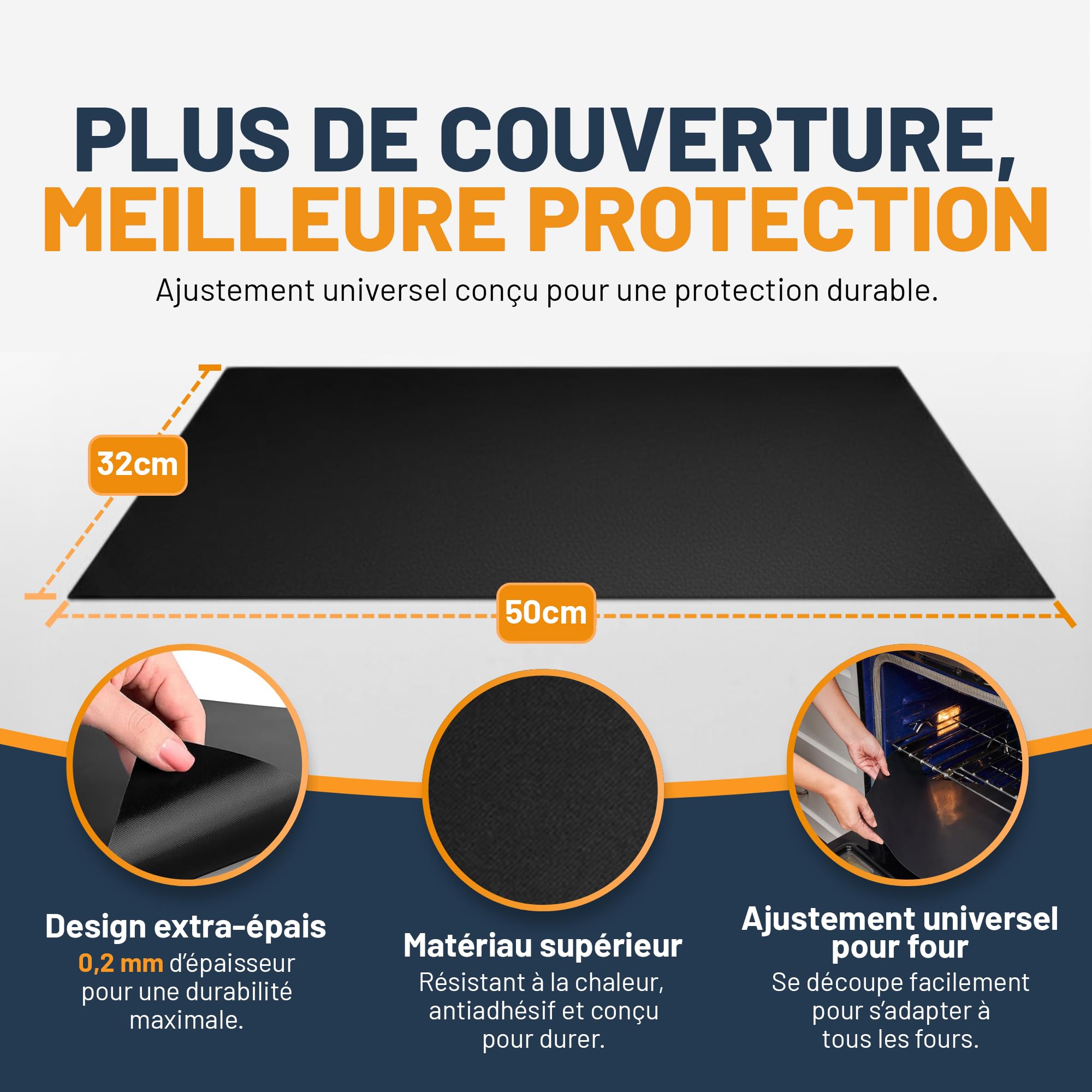 Linda’s Essentials Feuille Protection Four Cuisson (Lot de 2) Tapis de Cuisson Reutilisable (32x50cm) Feuille de Cuisson Antiadhésive pour Fond de Four - Protection Four et Plaques de Cuisson (Noir)