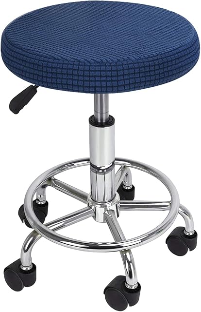 Elastic Bar Stool Covers Soft Non Slip Bar Club Round Seat Cushion Cover Slipcover High Stool Covers Round Spandex Chair Cover Cushions Grey for Bar Club Salon Stools Chairs (Dark blue)