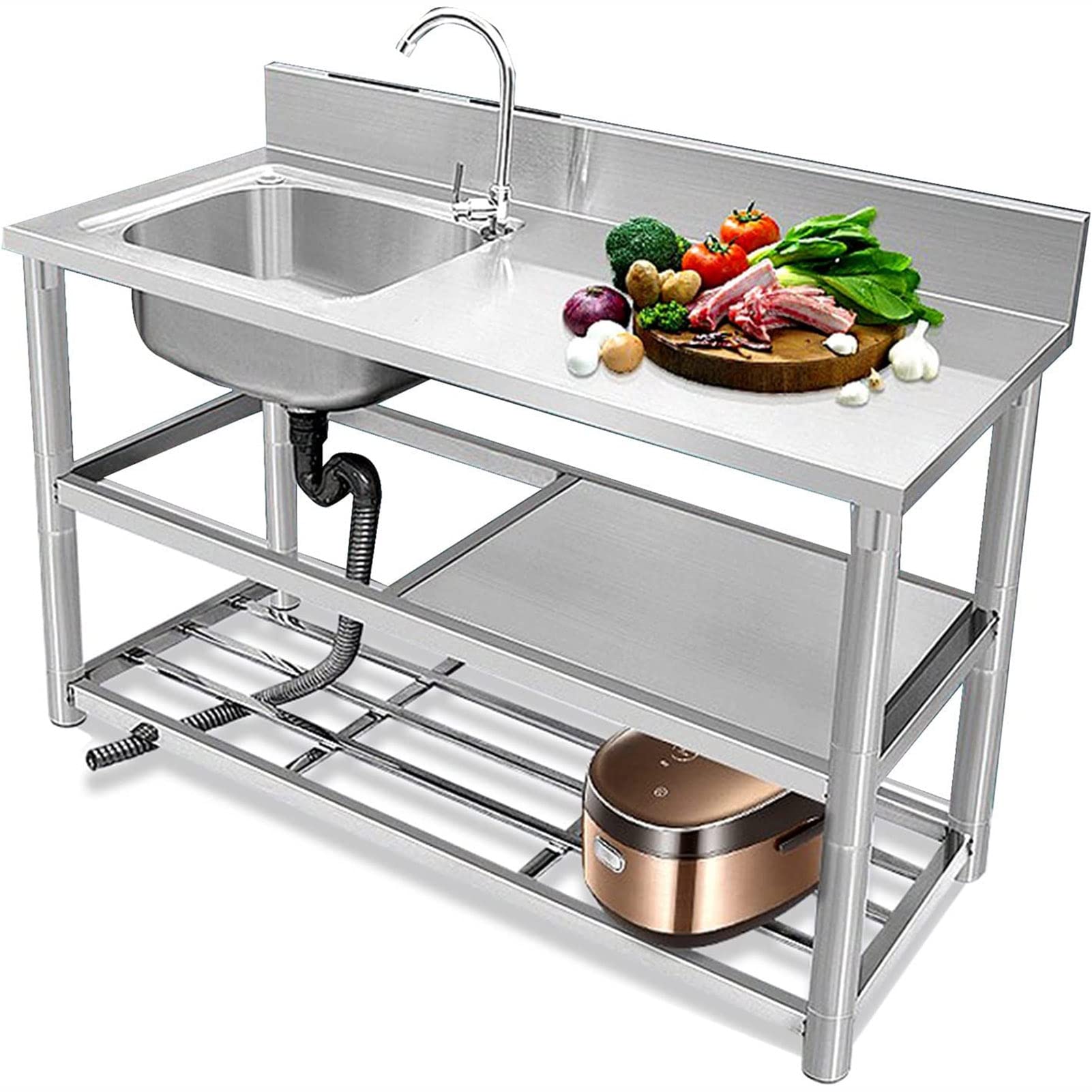 Évier de restaurant commercial pour bar et cuisine de maison grand bac inox avec robinet