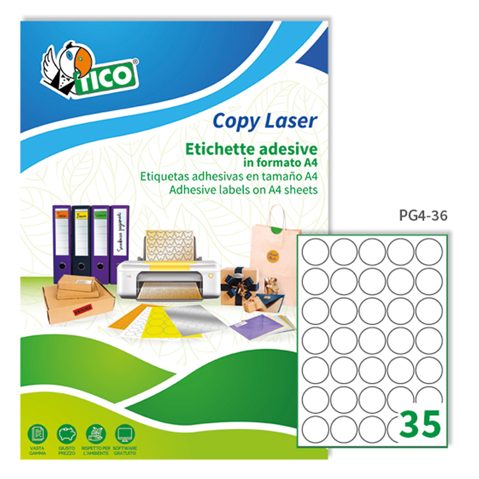 TICO PG4 – 3622 – Labels Diámetro 36 mm White
