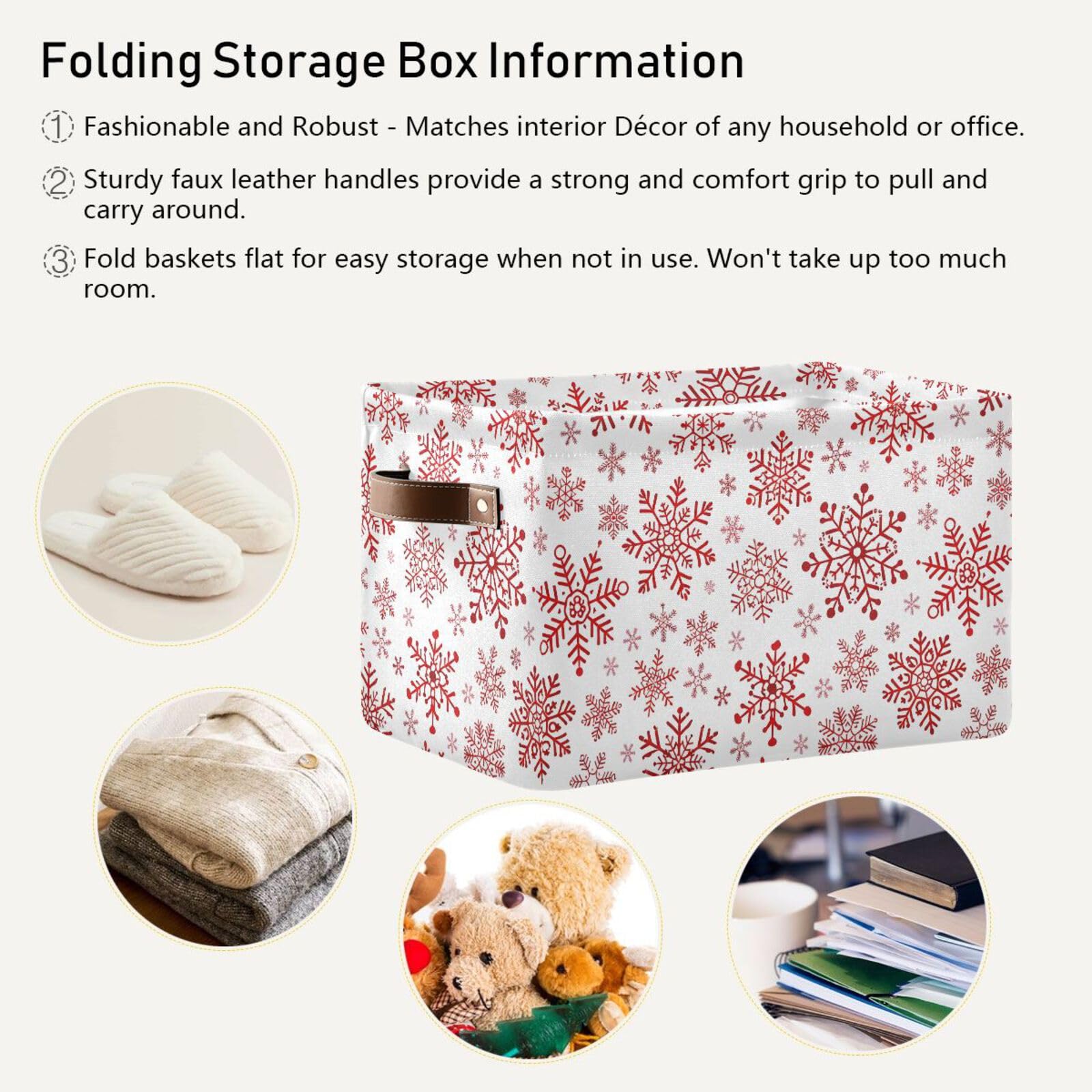 senya Cesta de Navidad, cesta de almacenamiento plegable grande con asas, tela de copos de nieve de Navidad, bolsa organizadora