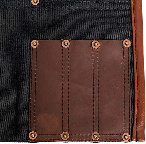 Miniatura 3 de Luchuan Delantal de herramienta de lona encerada impermeable con cinturón ajustable de cuero genuino (Negro)
