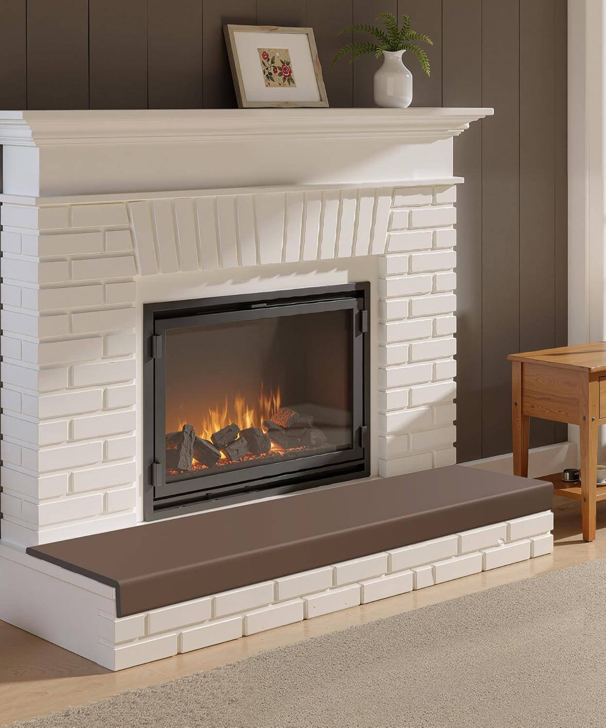 Fireplace Baby Proofing, 80'' Soft Seat Hearth Cushion for Baby Proof, Memory Foam Brick Fire Place Bumper Protector Pad for Babies Child Children Toddlers (Brown)