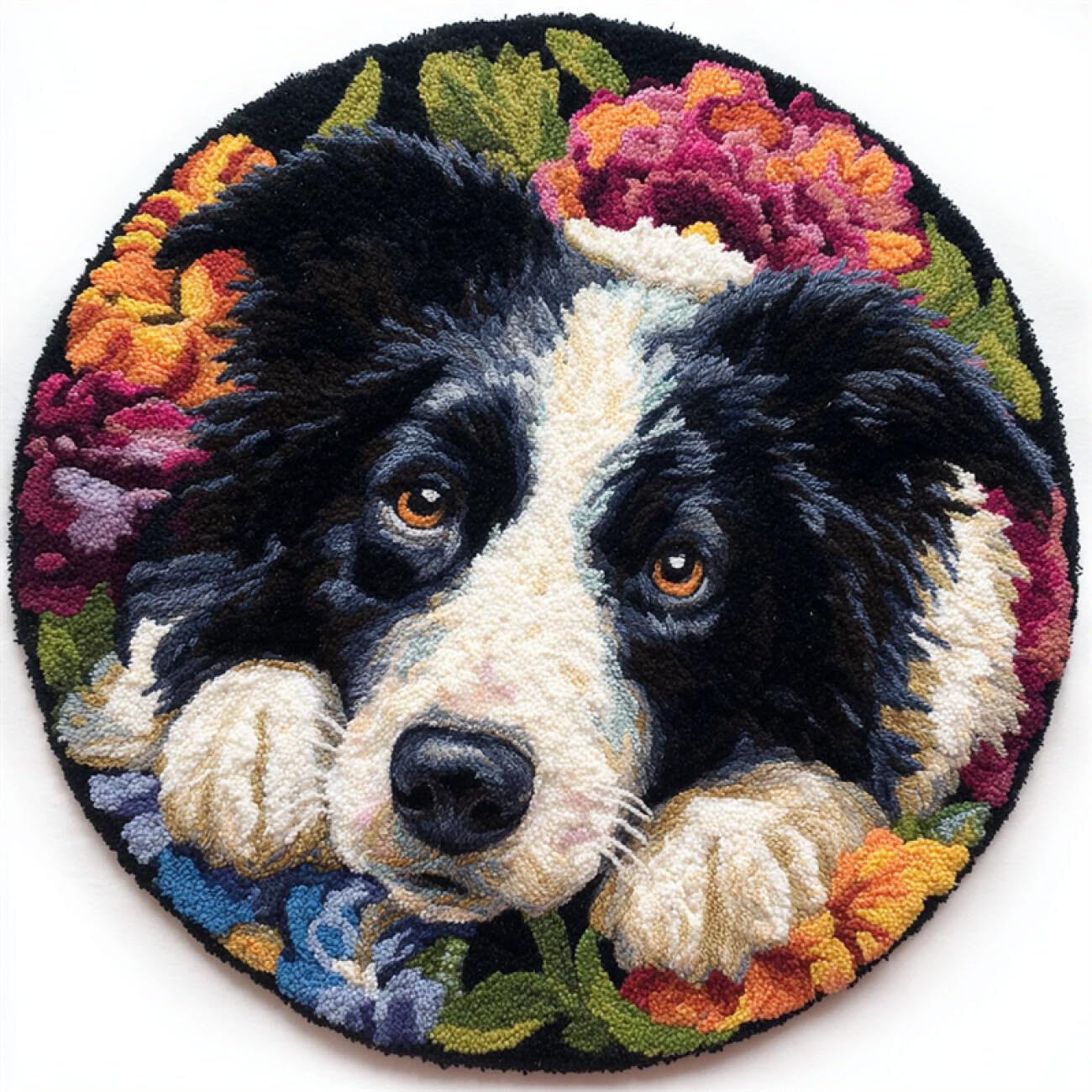 Kitquiver Dog Animal Tapestry Kits for Adults Fantasy Border Collie Knitting Kits for Adults Latch Hook Canvas DIY Rugs Crochet Yarn Set Embroidery Kit 50x50cm