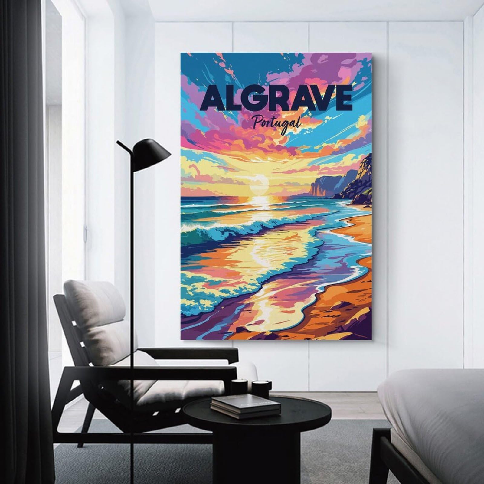 Junmoney Algarve Portugal Beach Sunset Art Wall Art Print, 08x12inch(20x30cm), for Bedroom Decor, Cosy Corners Or Studios, Decorative Wall Art for Cosy Rooms
