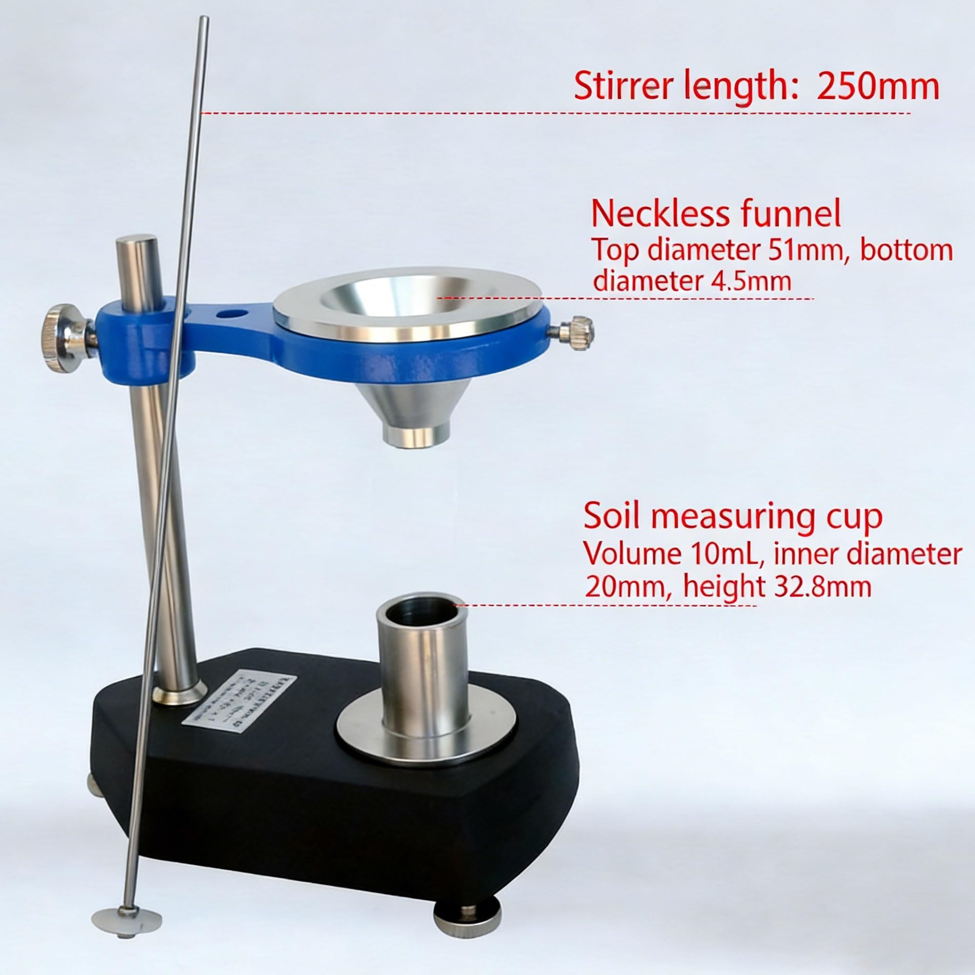 Probador de tasa de hinchazón del suelo: kit de prueba de índice de hinchazón sin tierra para medición del suelo, incluye embudo, taza de acero inoxidable de 10 ml y varilla de agitación