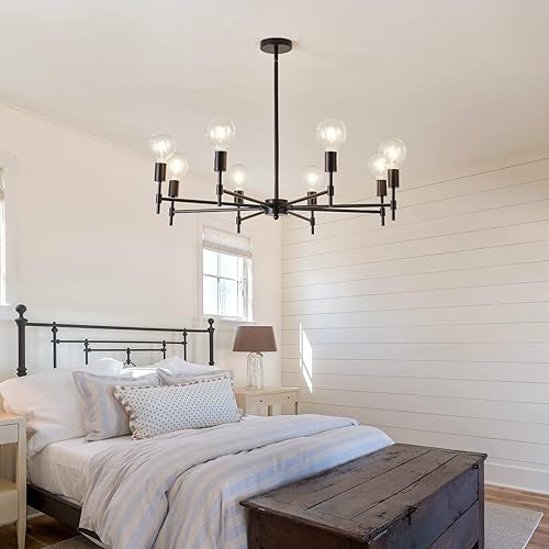 Miniatura 7 de ASGYISA Lámpara de techo Sputnik negra de 8 luces mate industrial empotrada, lámpara colgante de metal moderna para granja, lavandería, dormitorio,