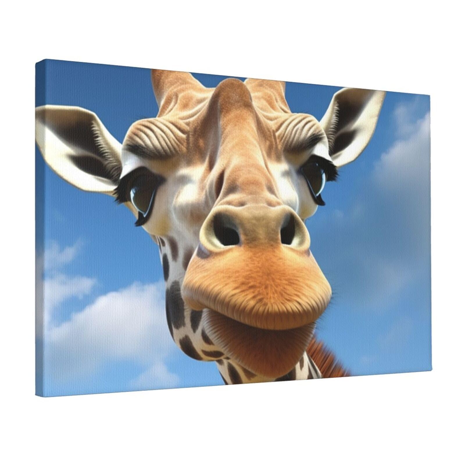 KLOPH Funny Giraffe Canvas Wall Art for Living Room 12"x18" Modern Artwork Painting for Bathroom Hanging Canvas Prints Aesthetic Wallart for Bedroom Kitchen Office Wall Decor