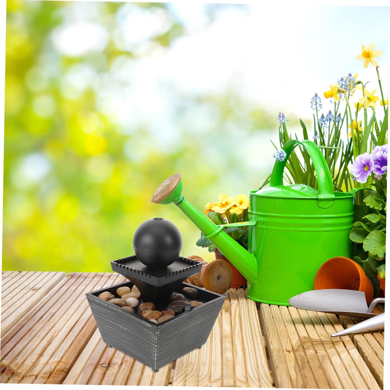 Fuente Decorativa de Agua de Mesa en Resina Negra Estilo Chino Pack de 2 Piezas Pequeña Fuente Zen para Decoración de Oficina y Hogar