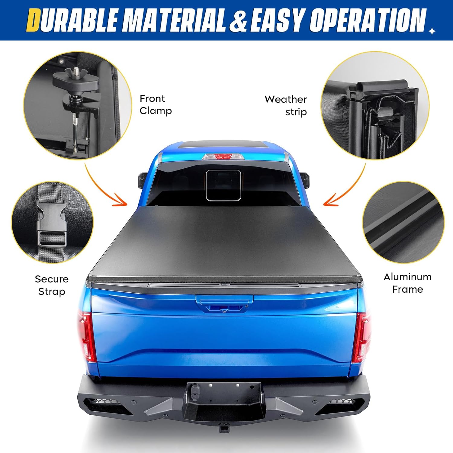 Soft Tri-fold 5ft Truck Bed Tonneau Cover for Toyota Tacoma 2016-2026, Excludes Trail Special Edition Storage Boxes, Fleetside 5 ft 60 in Bed