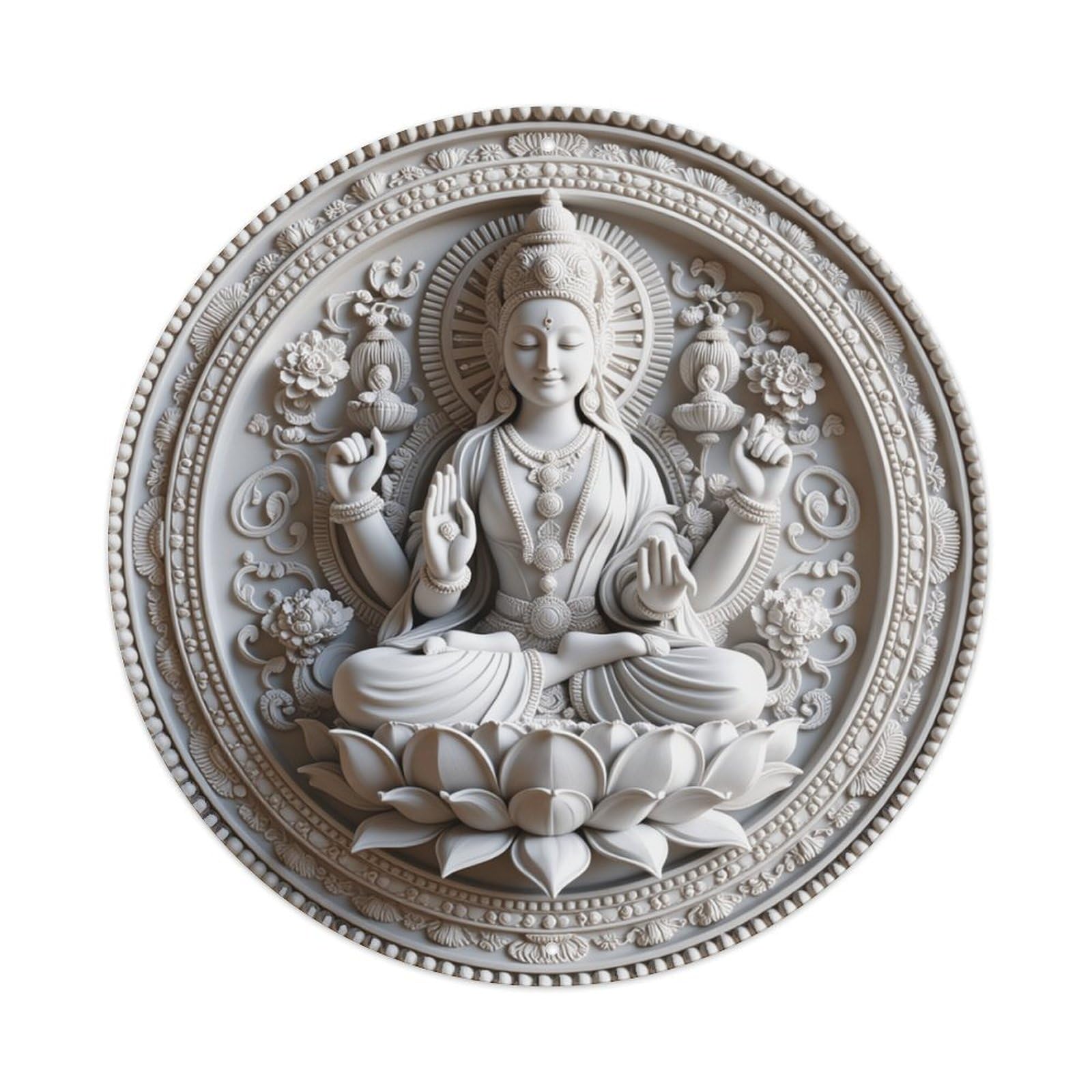 Buddha Lotus Floral Ornament Circle Round Tin Sign Retro Metal Sign for Cafe Bar Pub Home Game Room Gym Club Wall Decoration Vintage Metal Poster 8x8 Inch