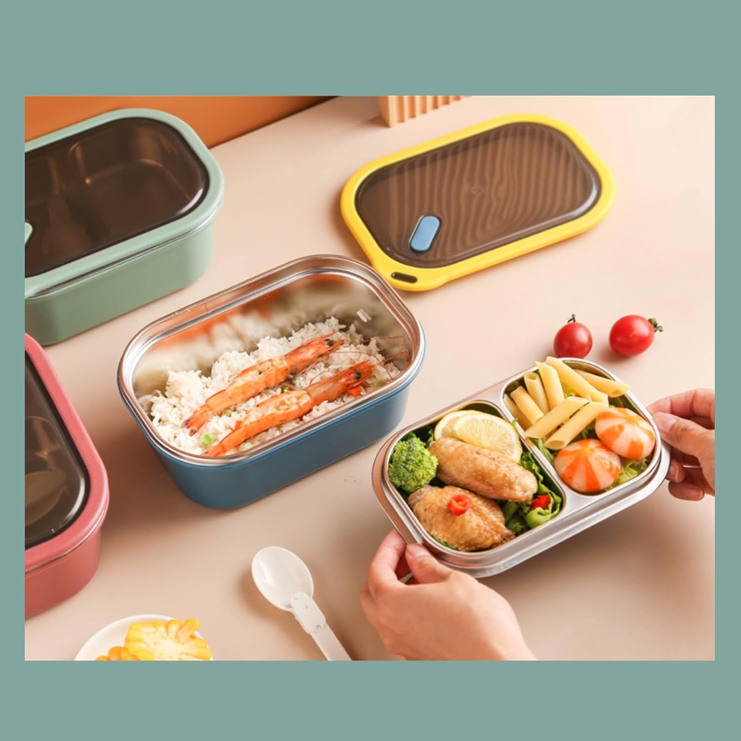 Niiyen Lunch Box 1200ml 2 Layers Hot Food Lunch Containers with Spoon, Portable Adult Bento Lunch Box Cold and Hot Food Storage for School Office Outdoor Travel - Image 5