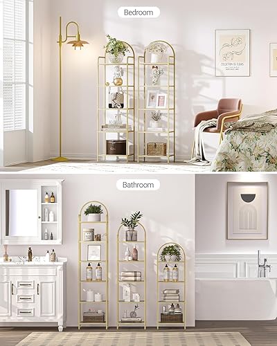 Miniatura 5 de Hzuaneri Estantería para Libros, Estanterías de Vidrio Templado, Unidad de Estantería delgada para Dormitorio, Baño, Oficina en Casa, Marco de